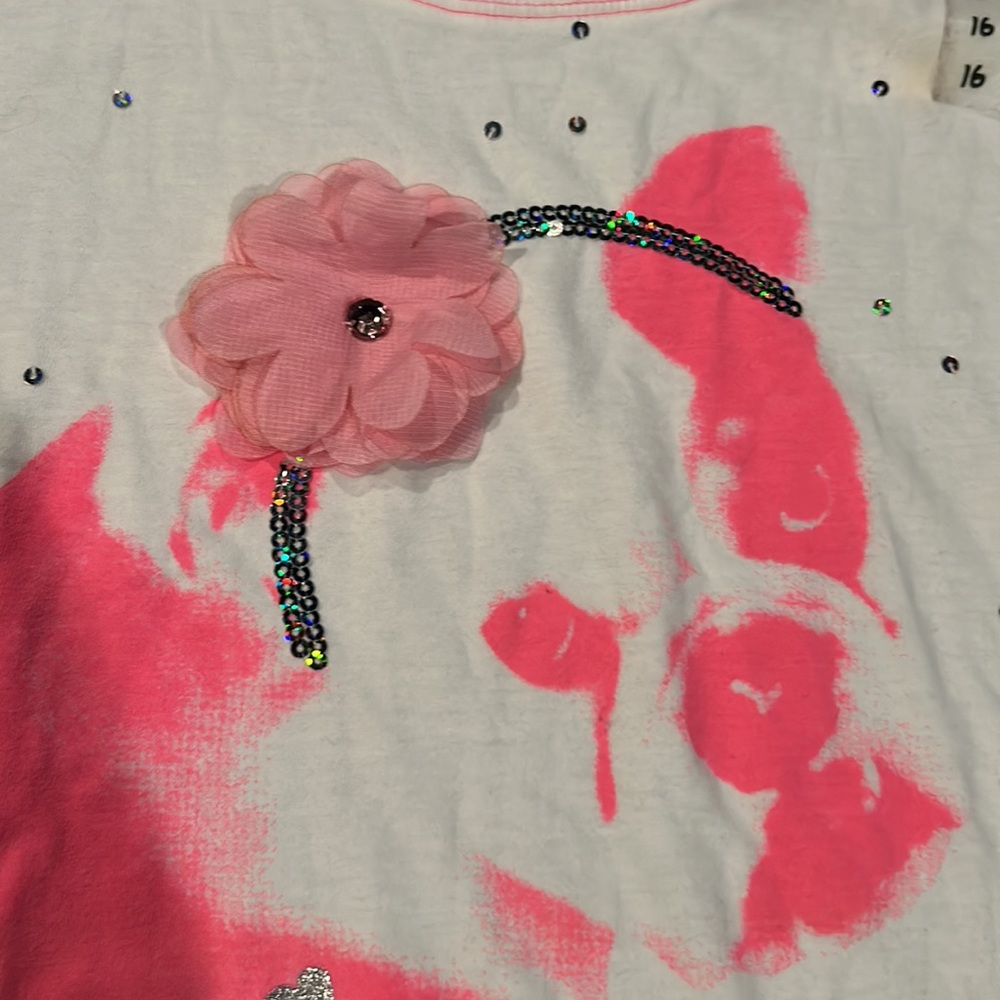 NWT Justice Pink White Bulldog Almost Too Cute Long Sleeve Top Size 16 - Picture 4 of 13